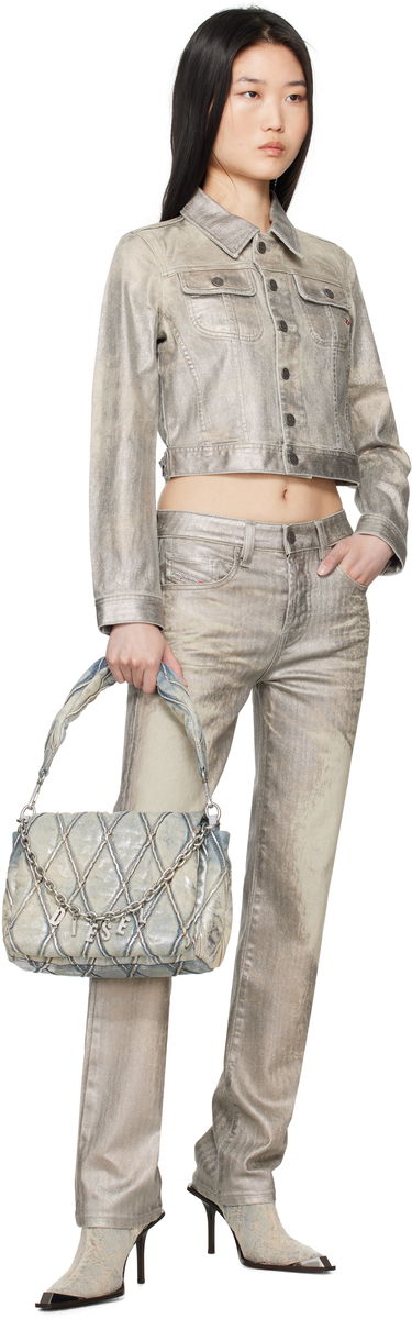 Taška cez rameno Diesel Metallic Denim Shoulder Bag With Charms Modrá | X09596 P6809, 3