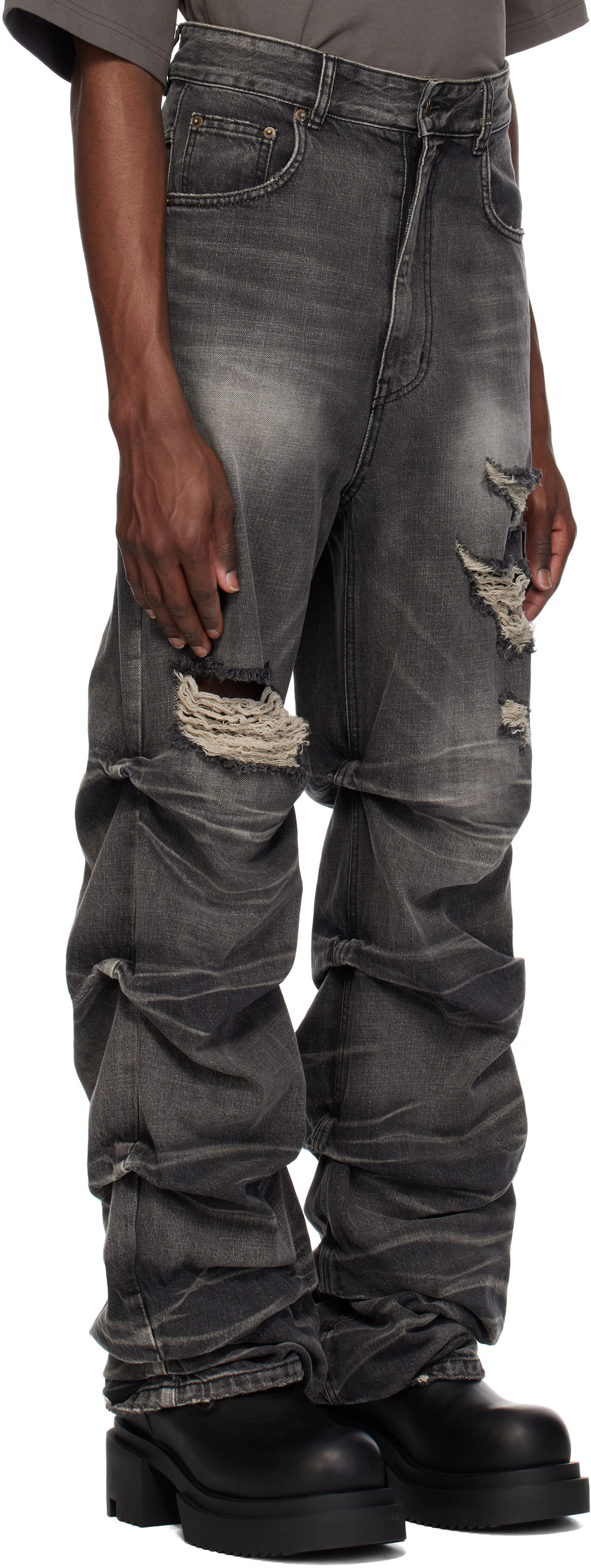 Džínsy We11done We11done Distressed Wrinkled Straight Leg Jeans Šedá | WD-DP0-25-319-M-BK, 1