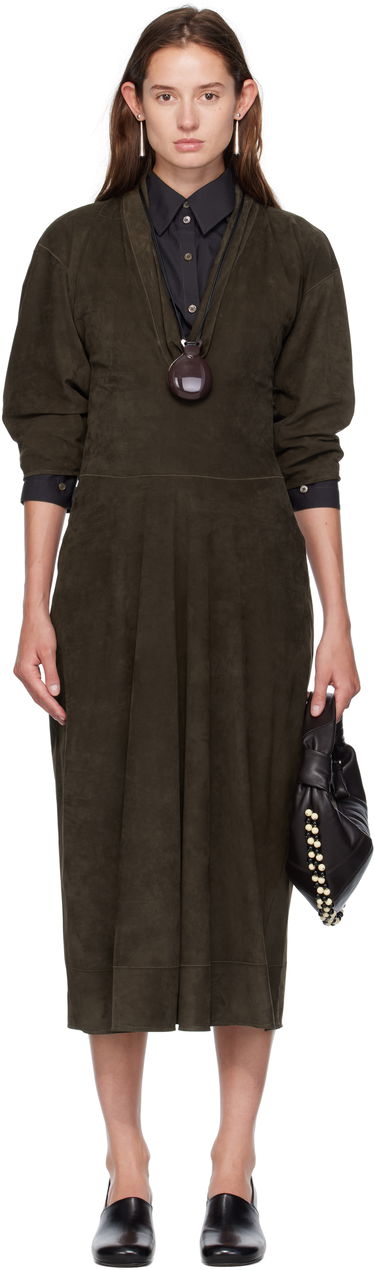Šaty LEMAIRE Lemaire V-Neck Nubuck Midi Dress Zelené | DR1122 LL0148, 0