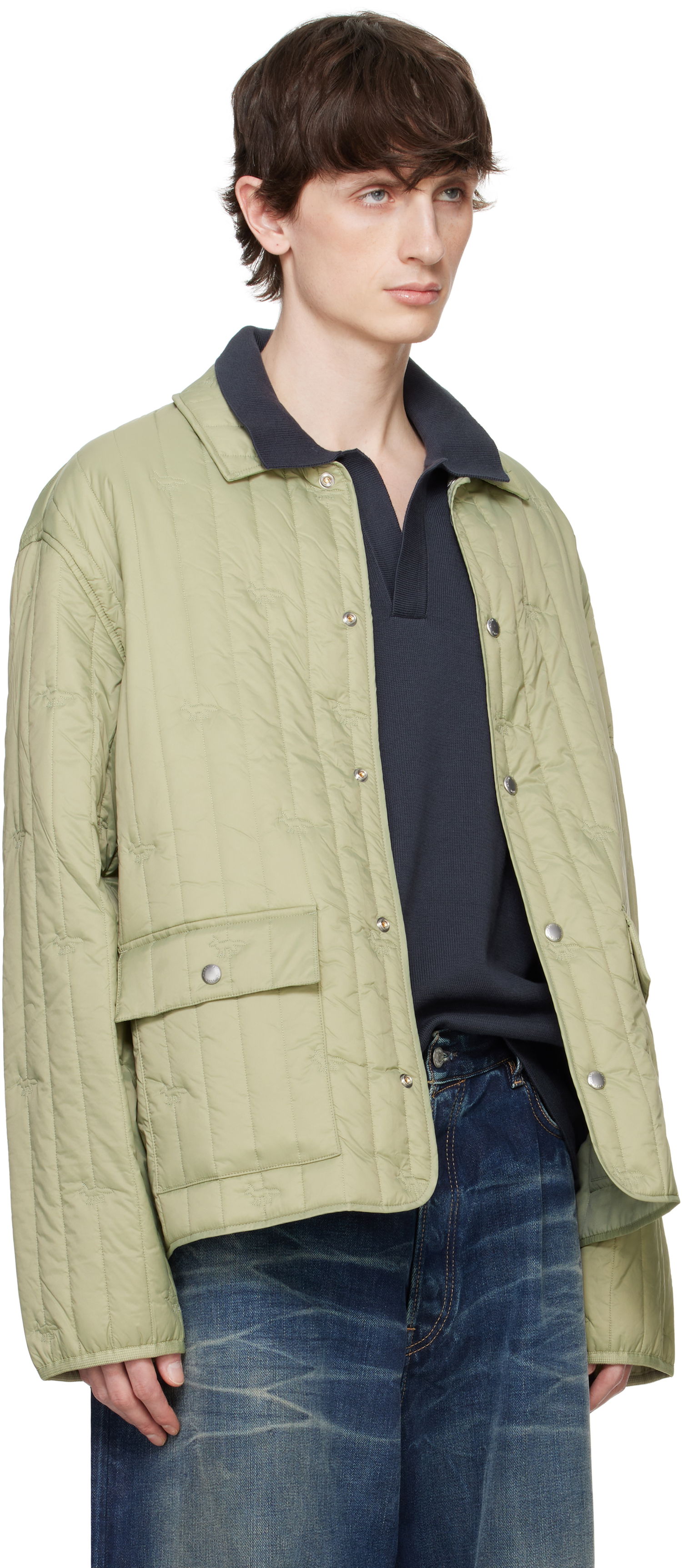 Prešívaná bunda MAISON KITSUNÉ Maison Kitsuné Quilted Chore Jacket Zelené | OM02114WW9047, 1