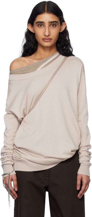 Sveter Ann Demeulemeester Ann Demeulemeester Helle Off-The-Shoulder Sweater Béžová | 2510-W-KN06-KN055-034, 0