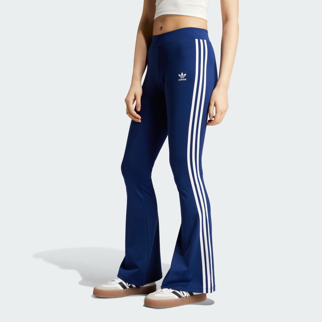 Blue Flared Leggings with Side Stripes