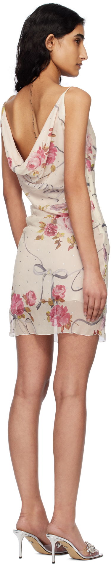 Šaty Blumarine Blumarine Cowl Neck Floral Minidress Béžová | P522A594A, 2
