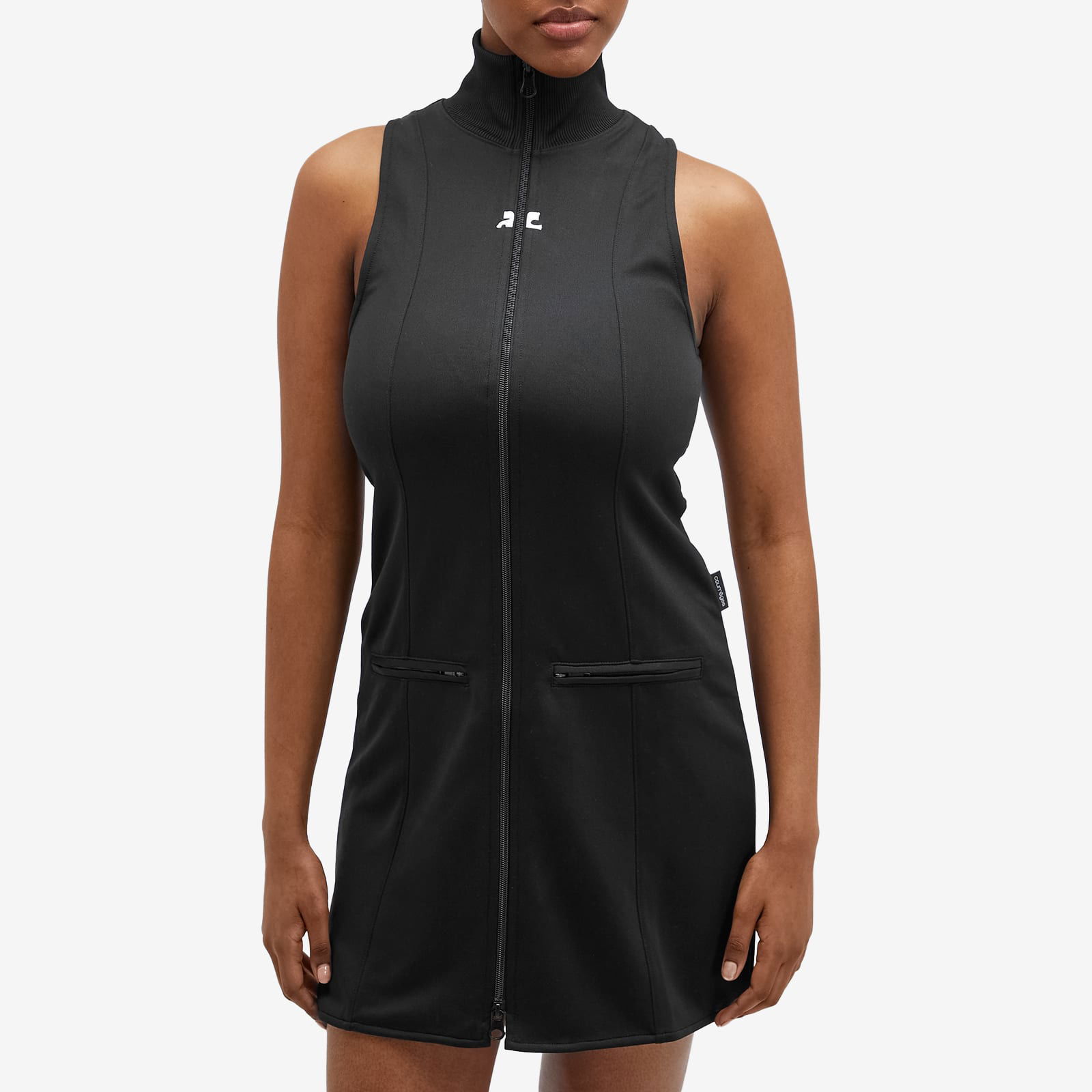 Sleeveless Tracksuit Dress with Zippered Pockets