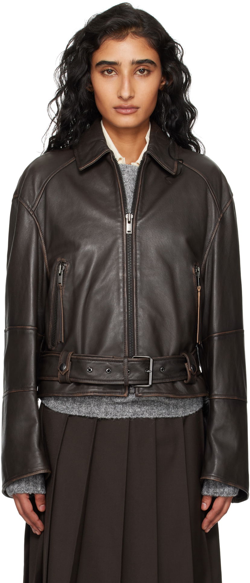 Bunda Max Mara Weekend Max Mara Egizio Leather Jacket Hnedá | 2525446011600