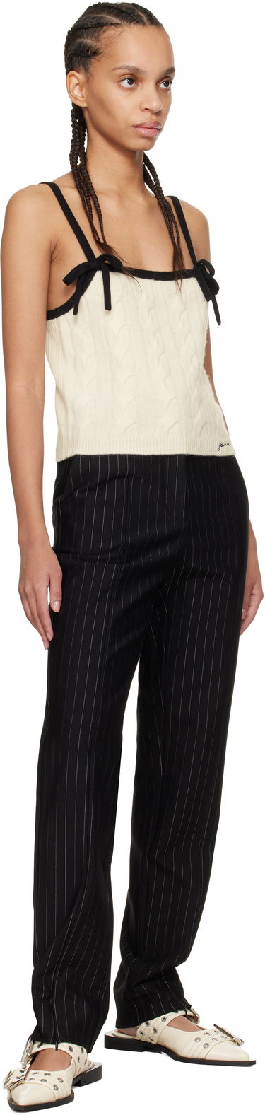 Tielko GANNI Off-White & Black Cashmere Mix Strap Tank Top Béžová | K2416, 3