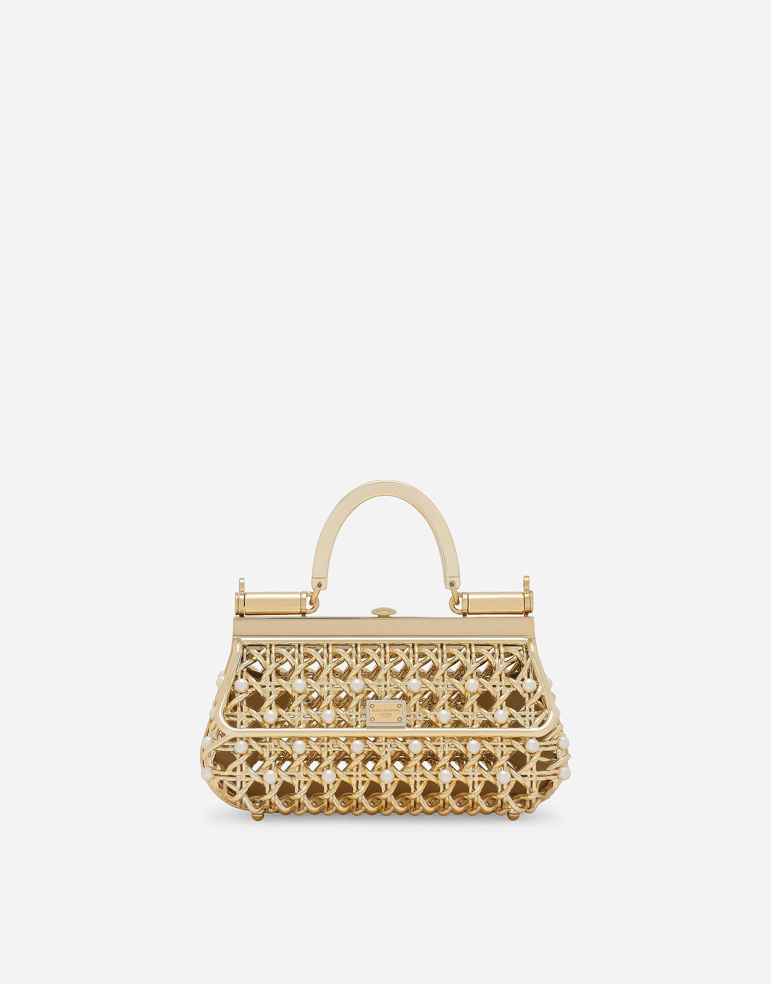 Kabelka Dolce & Gabbana Dolce & Gabbana Woven Pearl Embellished Top Handle Bag Metalická | BB7618AV60189329, 0