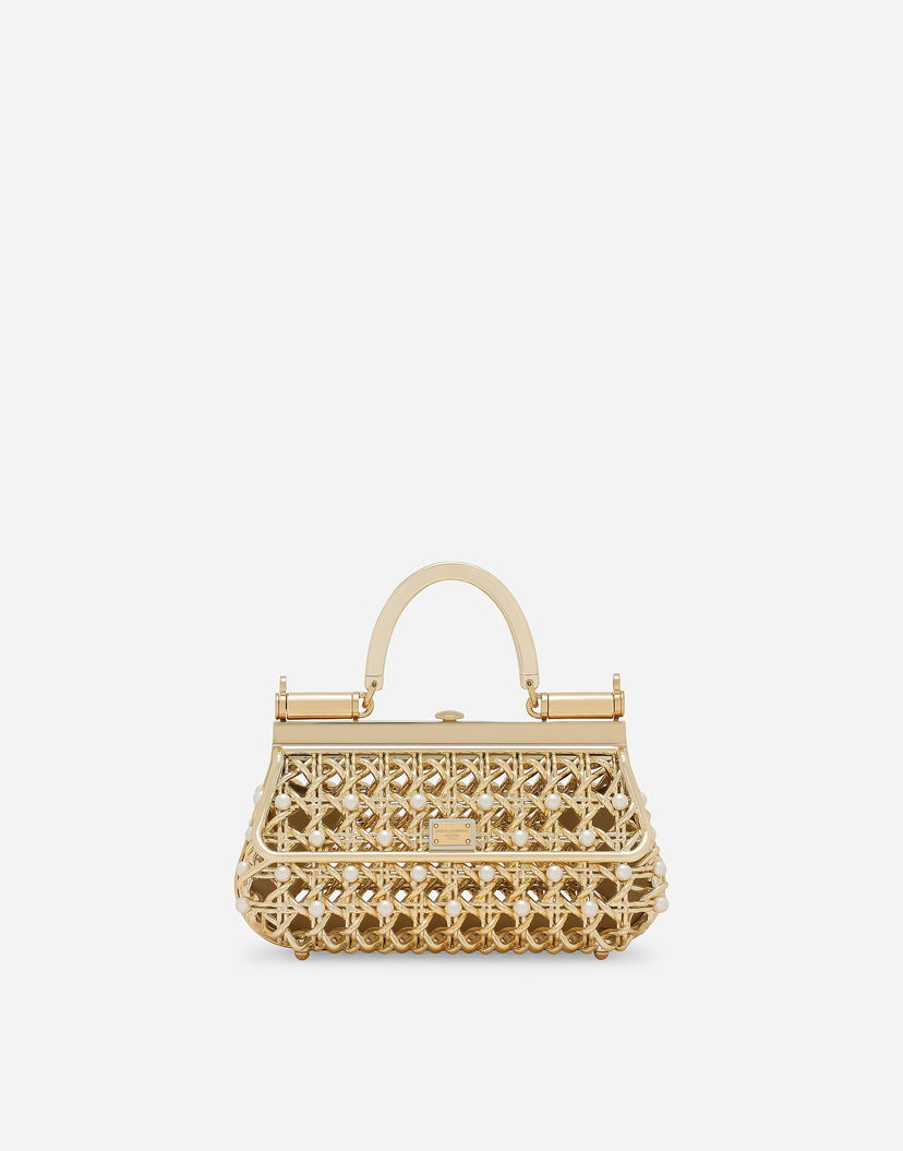 Kabelka Dolce & Gabbana Dolce & Gabbana Woven Pearl Embellished Top Handle Bag Metalická | BB7618AV60189329