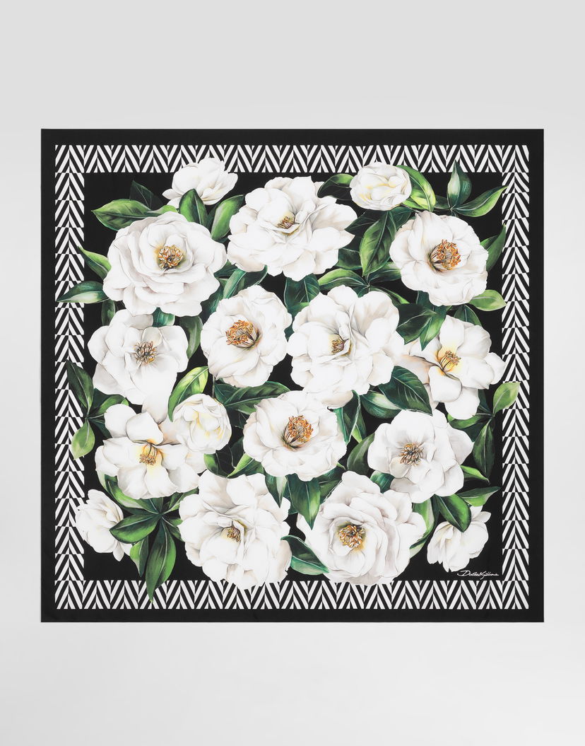 Šál Dolce & Gabbana Dolce & Gabbana Gardenia Print Silk Twill Square Scarf Čierna | FN090RGDCUGHD5JB