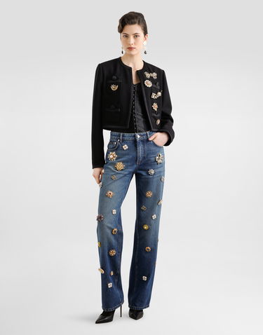 Bunda Dolce & Gabbana Dolce & Gabbana Double Crepe Wool Cropped Jacket with Embellishments Čierna | F27CEZFU2L8N0000, 3