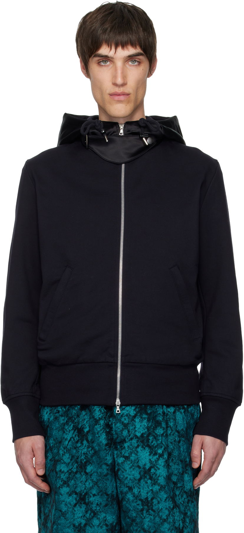 Mikina Dries Van Noten Dries Van Noten Satin-Trim Full-Zip Hoodie Navy | 252-021164-2611