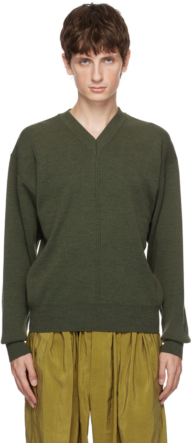 Sveter LEMAIRE V-Neck Knit Sweater Zelené | TO1097 LK087, 0