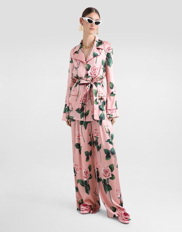 Pyžamo Dolce & Gabbana Dolce & Gabbana Rose-Print Satin Pajama Shirt Ružová | F5T44TFSA7DHF5IZ, 1