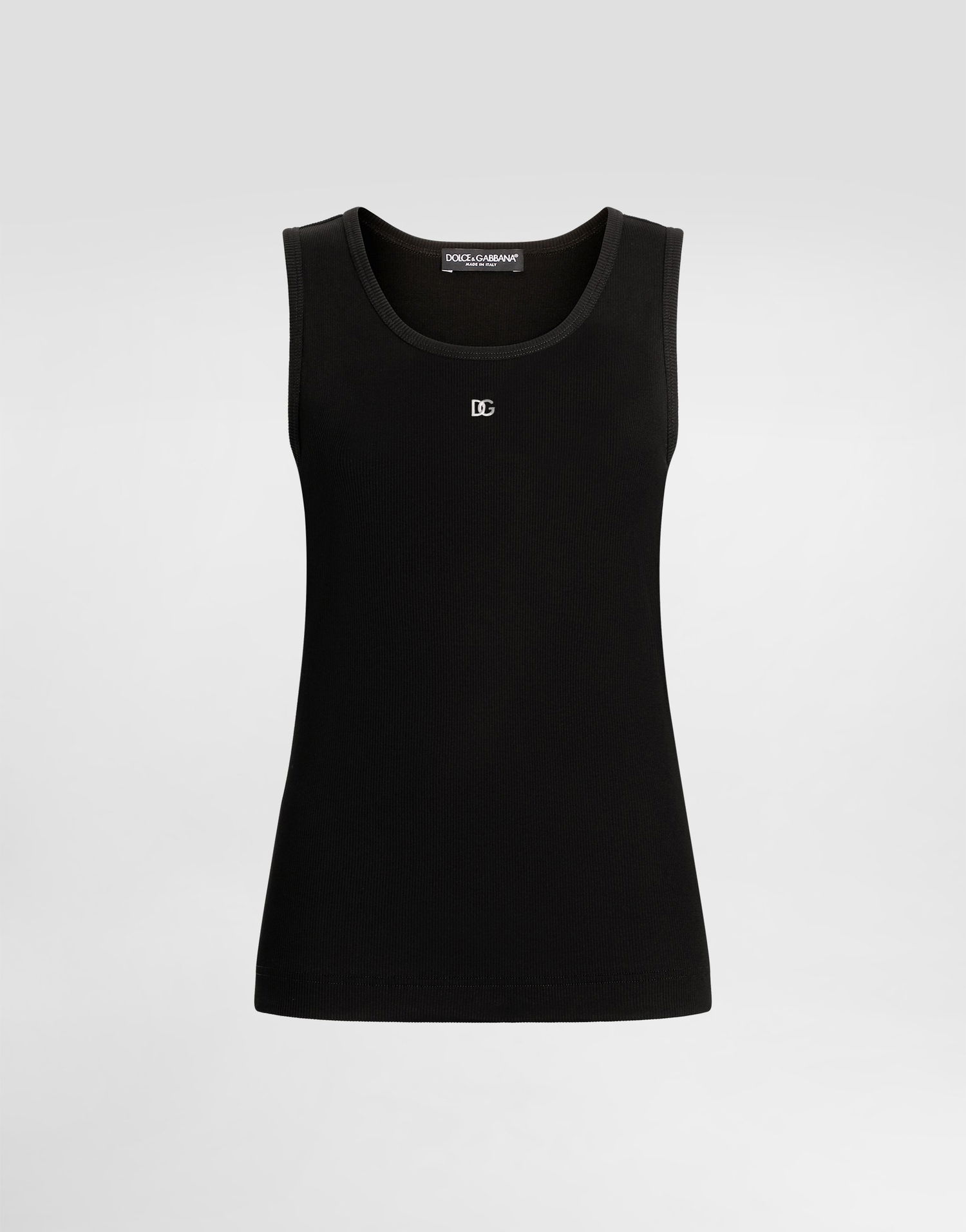 Tielko Dolce & Gabbana Dolce & Gabbana Fine-Rib Jersey Tank Top with DG Logo Čierna | F8V40TGDCX9N0000, 0