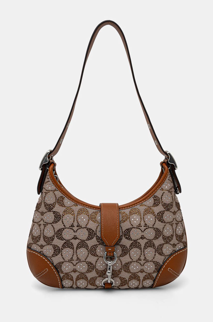 Taška cez rameno Coach Brown Signature Embellished Canvas Shoulder Bag Hnedá | CW654, 0