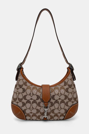 Taška cez rameno Coach Brown Signature Embellished Canvas Shoulder Bag Hnedá | CW654, 0