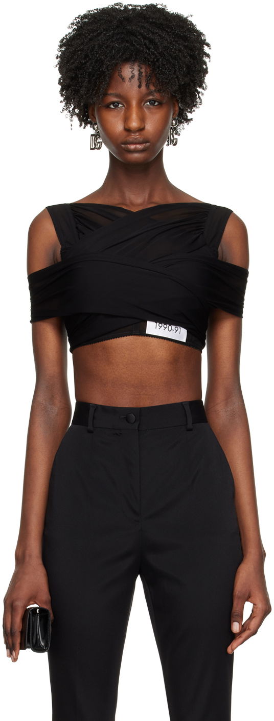 Tielko Dolce & Gabbana Black Kim Kardashian Edition V-Neck Top Čierna | F777ST FU8B0, 0