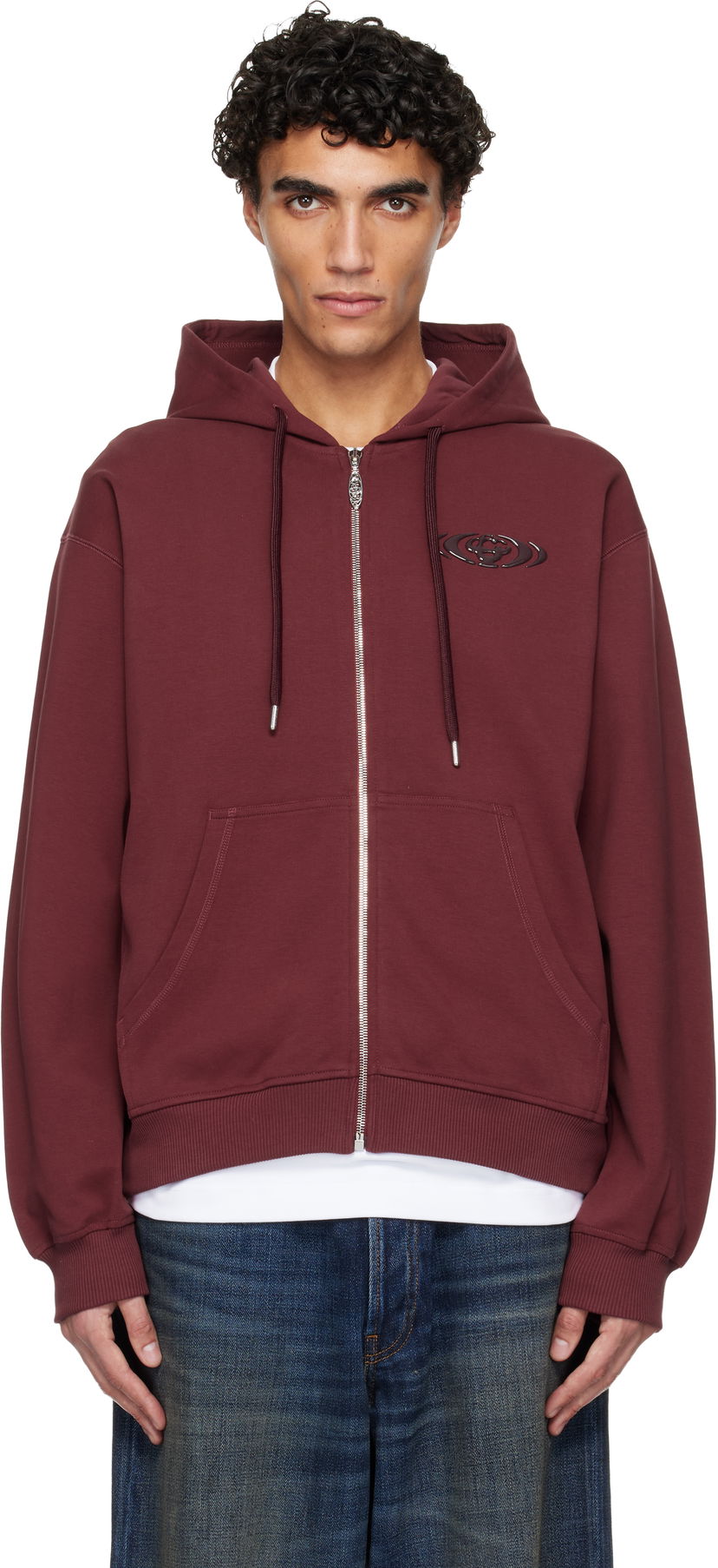 Mikina Casablanca Pebble Logo Zip-Up Hoodie Vínová | M-SP26-JTP-473-01