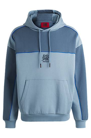 Mikina BOSS HUGO x RB Cotton-Blend Hoodie with Piping Modrá | 50542808, 0