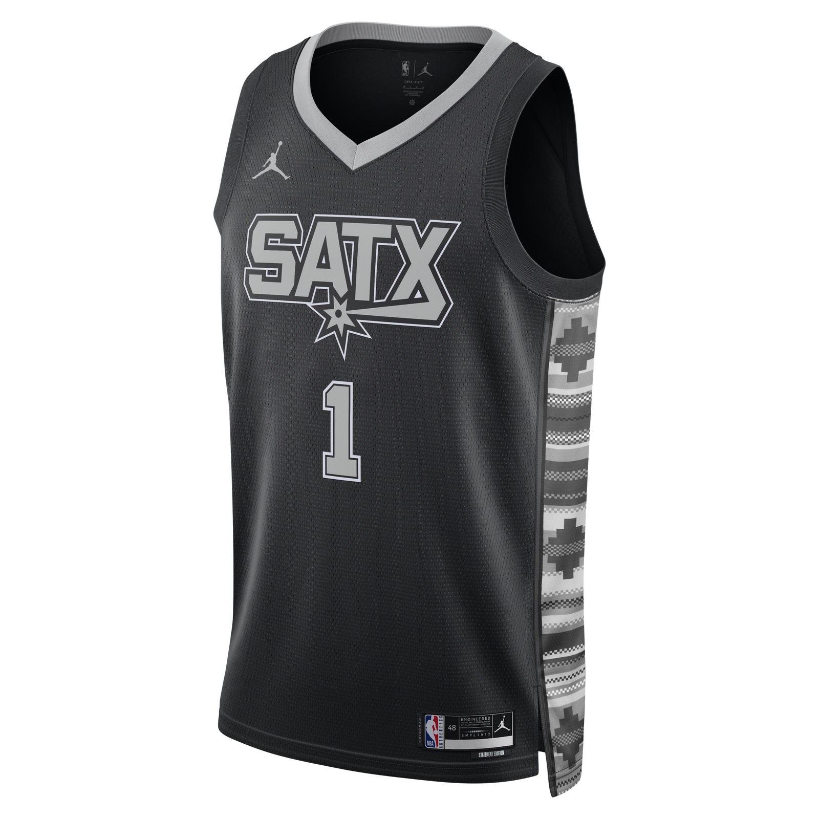 NBA SAN ANTONIO SPURS DRI-FIT STATEMENT SWINGMAN JERSEY VICTOR WEMBANYAMA, BLACK/FLT SILVER/(WEMBANYAMA VICT)