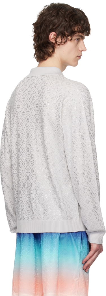 Polo tričko Casablanca Casablanca Crystal Monogram Knit Polo Šedá | MPS25-KW-865-01, 2