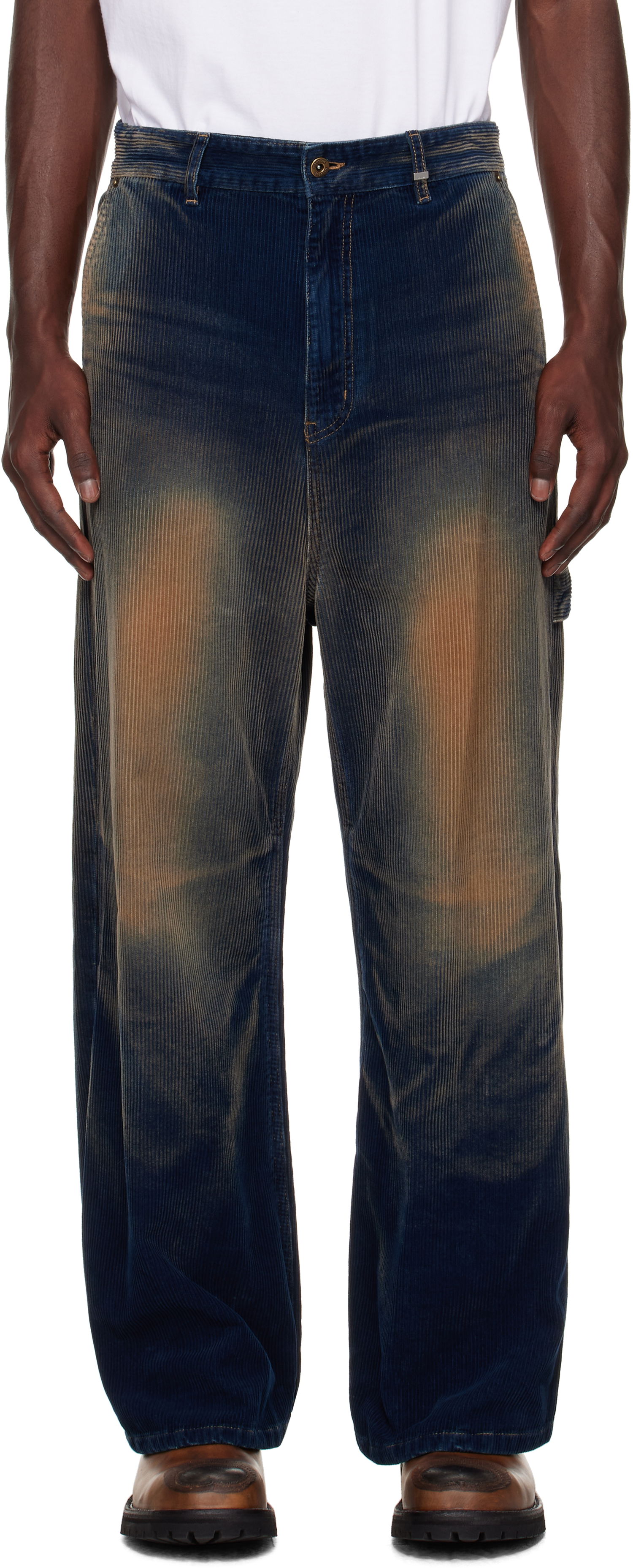 Nohavice We11done We11done Vintage Wash Corduroy Trousers Modrá | WD-DP2-25-350-M-NV, 0