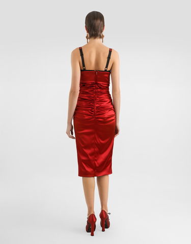 Šaty Dolce & Gabbana Dolce & Gabbana Draped Satin Calf-Length Dress with Conical Cups Červená | F6TNRTFURADR0046, 2
