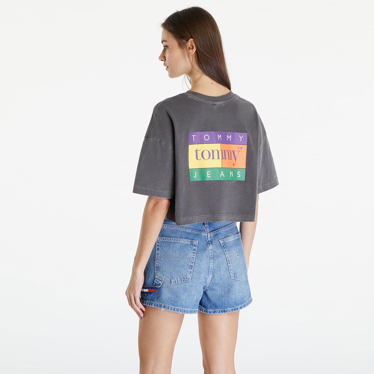 Crop Top Tommy Hilfiger Oversized Cropped Summer Flag Tee Black Šedá | DW0DW18141 BDS, 1