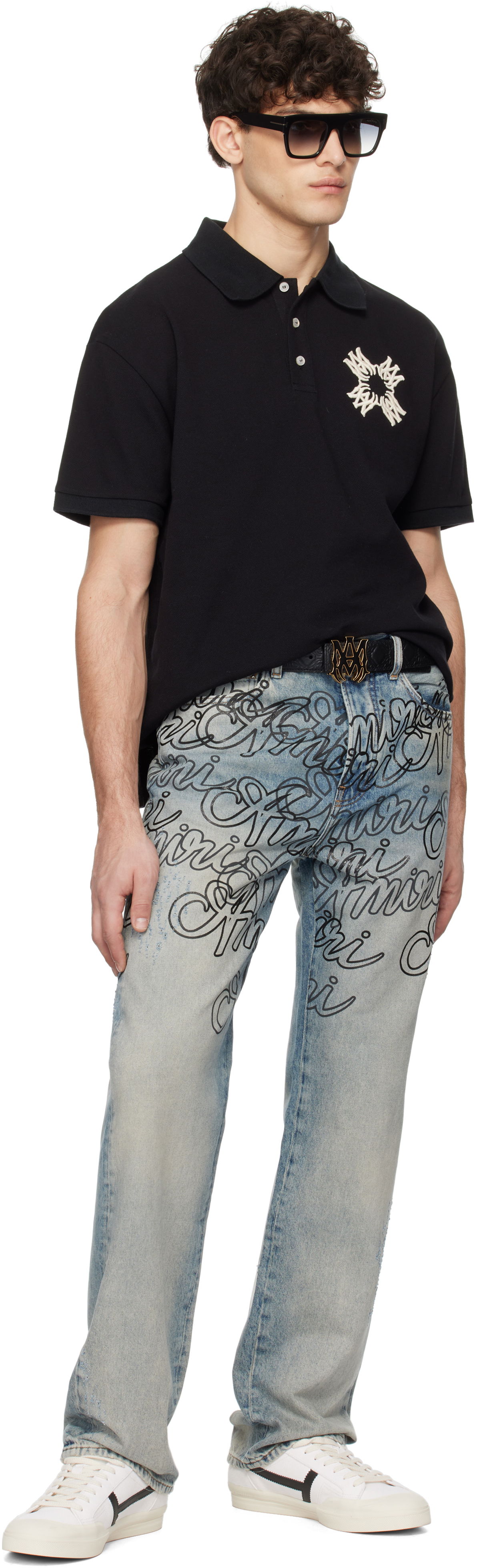 'MA' Quad Buckle Leather Belt