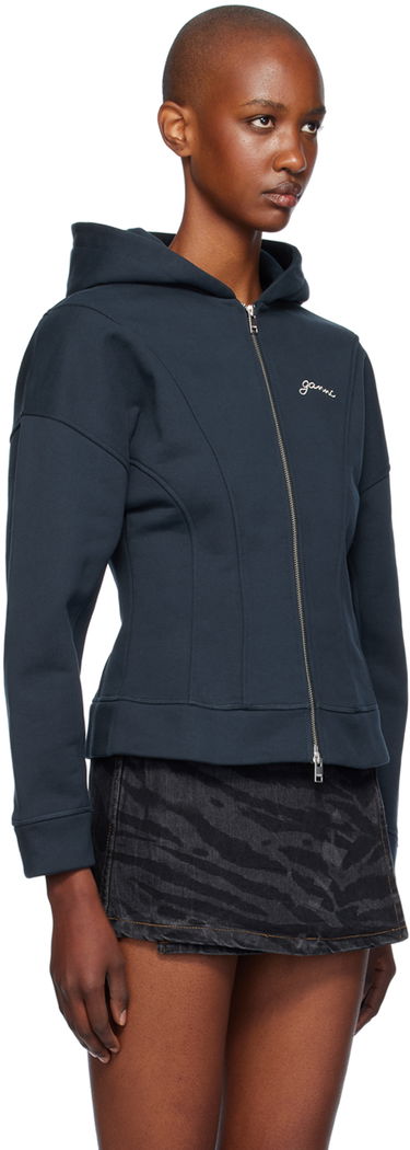 Mikina GANNI Ganni Fleece Zip-Up Hoodie Navy | T4029, 1