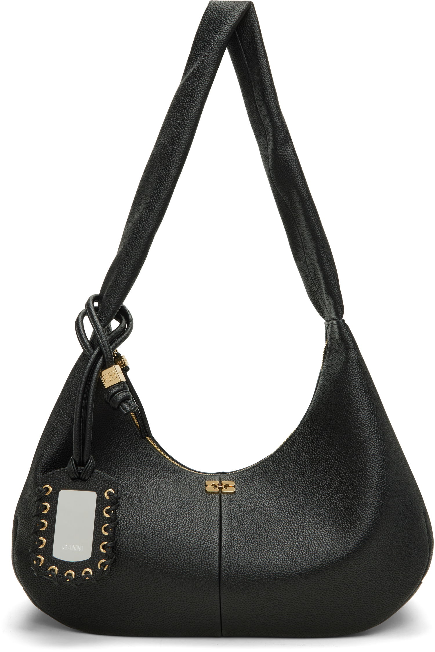 Taška cez rameno GANNI Medium Textured Hobo Shoulder Bag Čierna | A6981, 0