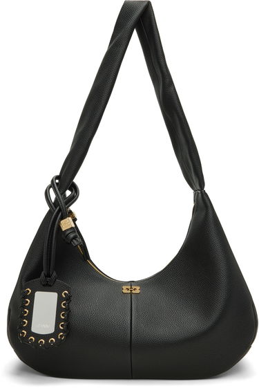 Taška cez rameno GANNI Medium Textured Hobo Shoulder Bag Čierna | A6981, 0