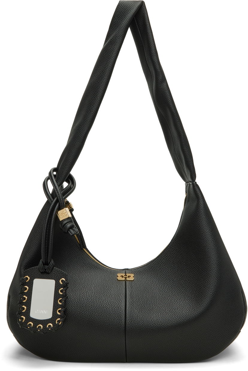 Taška cez rameno GANNI Medium Textured Hobo Shoulder Bag Čierna | A6981