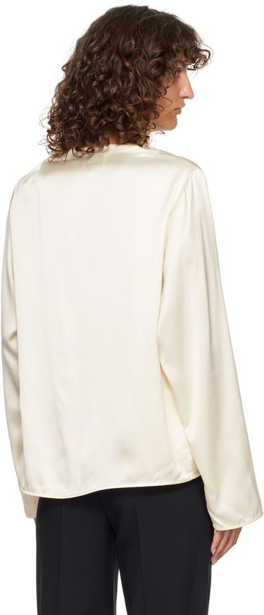 Košeľa Loulou de Saison Loulou de Saison Riddy Draped Satin Blouse Biela | RIDDY, 2