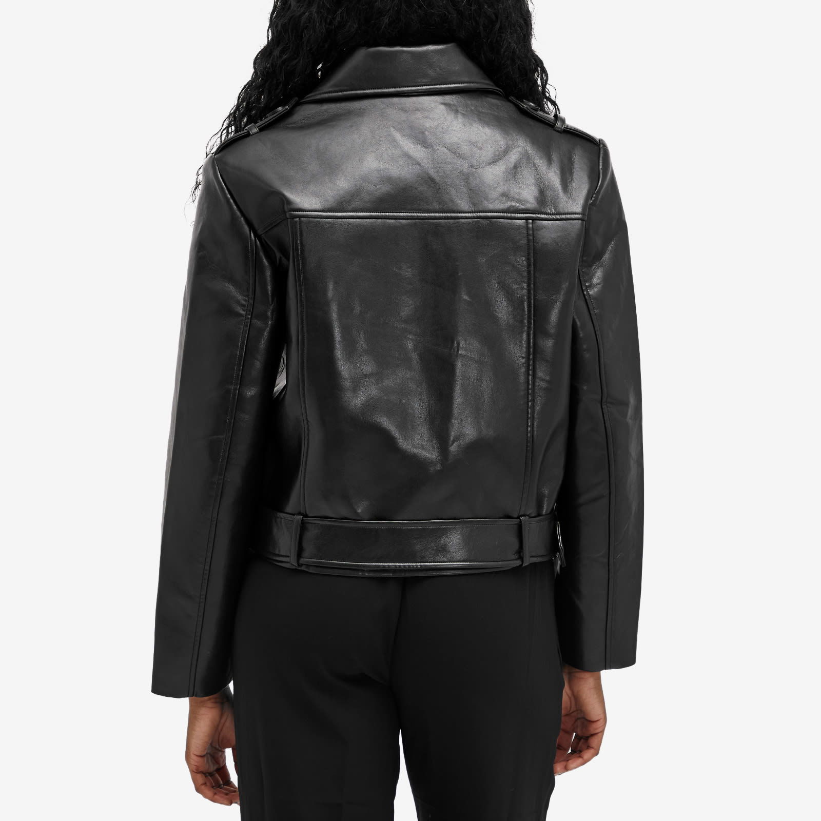 Black Cropped Leather Jacket with Belt