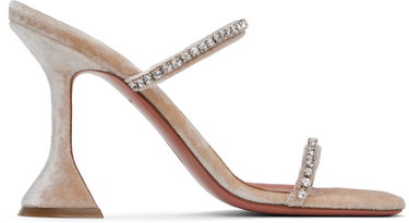 Doplnky Amina Muaddi Amina Muaddi Gilda Crystal-Embellished Velvet Heeled Sandals Béžová | GILDA SLIPPER VELVET, 0