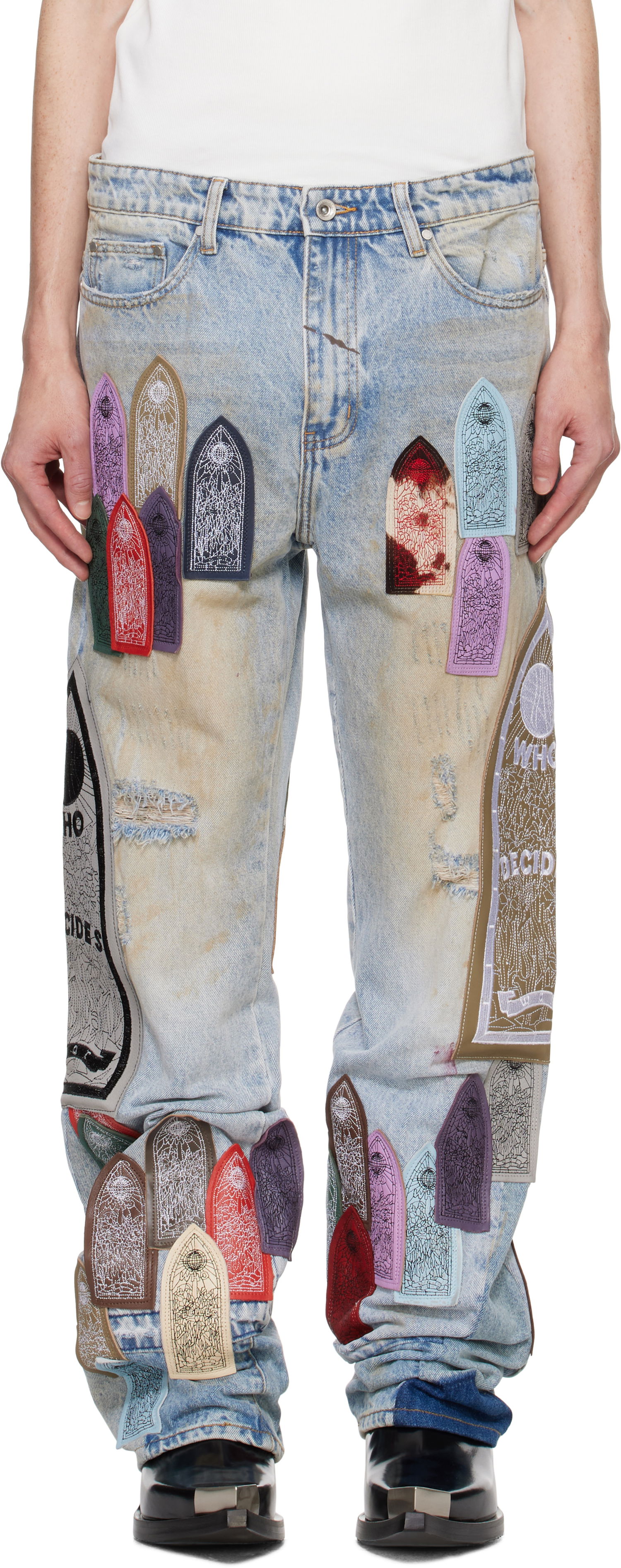 Džínsy Who Decides War Multicolored Graphic Print Jeans Modrá | 1120620030FW24, 0
