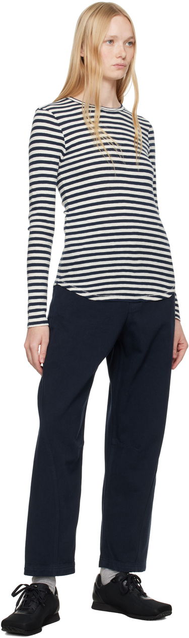Tričko YMC YMC Earth Stripe Long Sleeve T-Shirt Navy | Q6AZE, 3