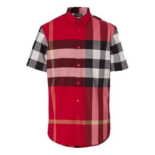 Košeľa Burberry Burberry SS21 Plaid Button-Down Short Sleeve Shirt Červená | 80208561