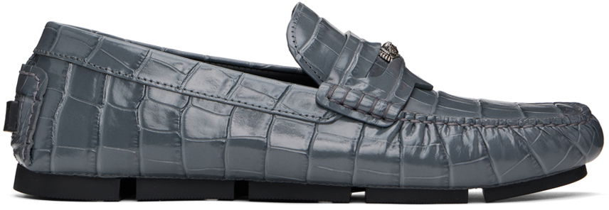 Tenisky a topánky Versace Gray Medusa Croc-Effect Driver Loafers Šedá | 1013960_1A09881, 0