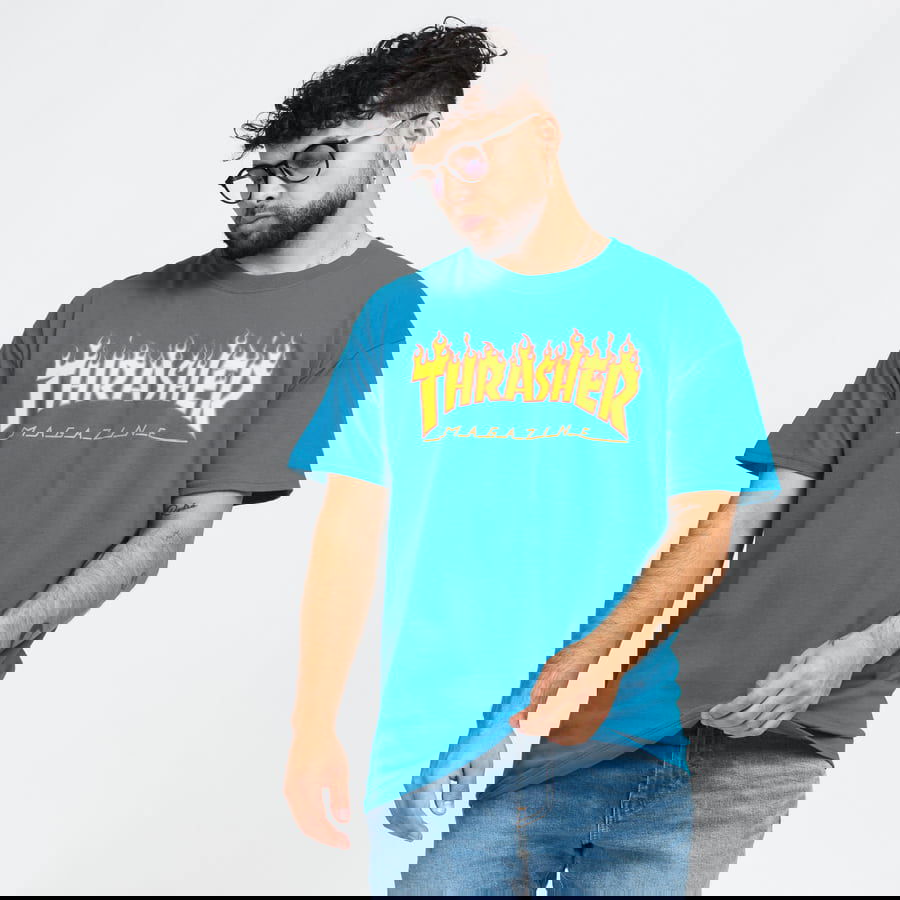 Tričko Thrasher Flame Logo Tee Modrá | 074608, 0