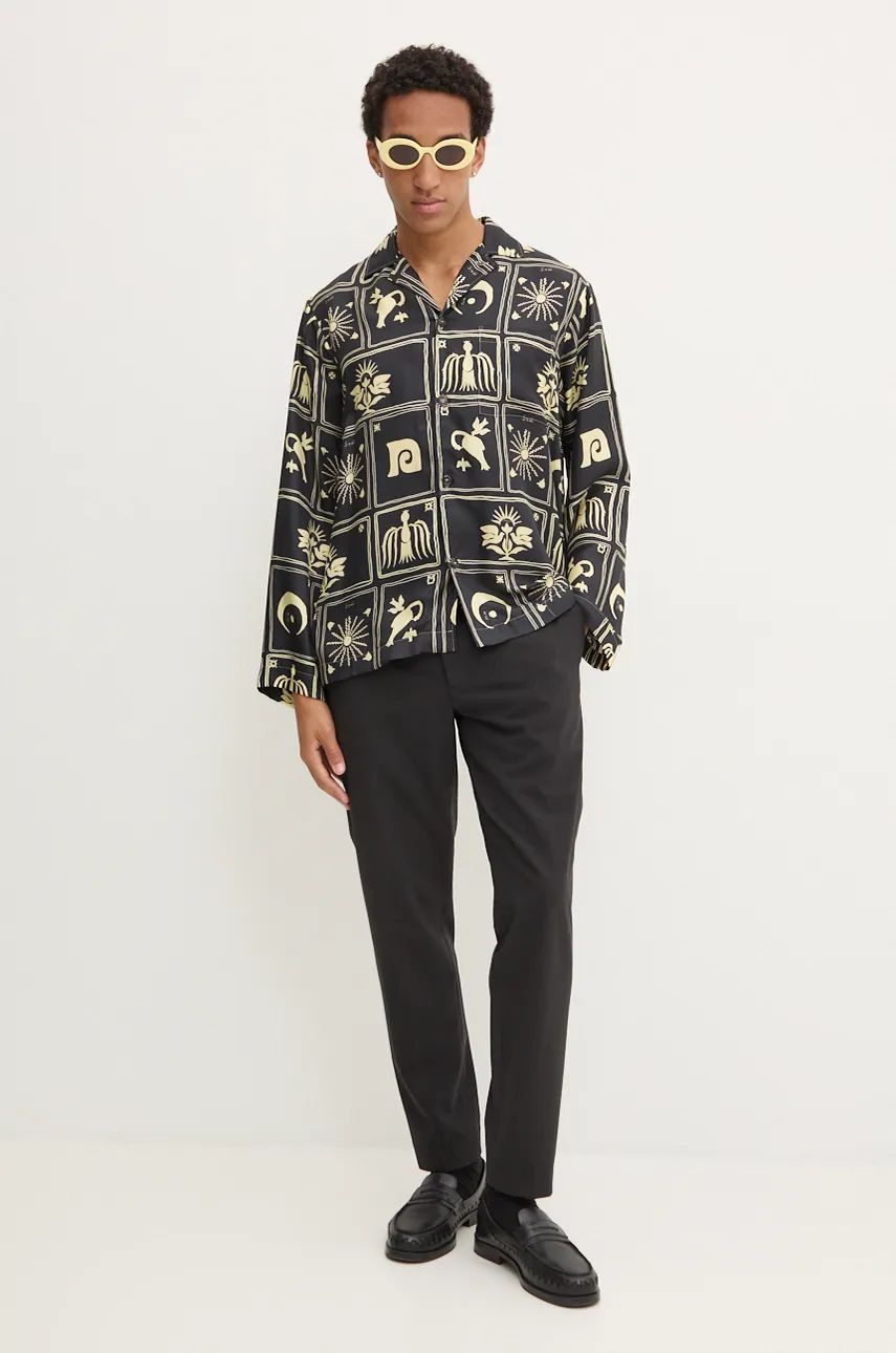 Košeľa Nanushka Relaxed Fit Silk Shirt Čierna | NM24PFSH01499, 1