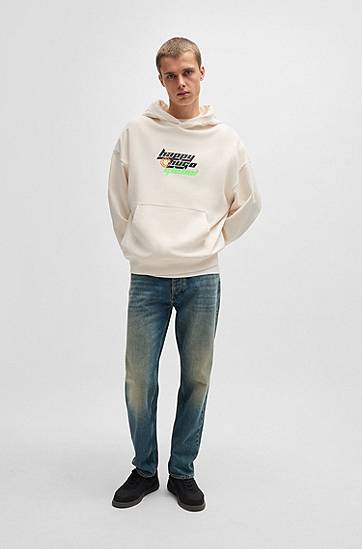 Mikina BOSS Happy HUGO Oversized Cotton-Terry Hoodie Biela | 50536113, 1