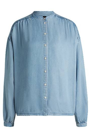 Košeľa BOSS Relaxed-Fit Denim-Look Blouse Modrá | 50538356, 0