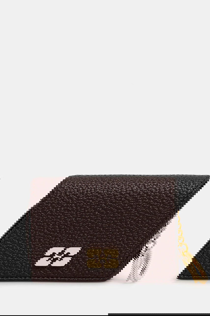 Peňaženka GANNI Grained Flap Card Holder with Keychain Hnedá | A7279, 0