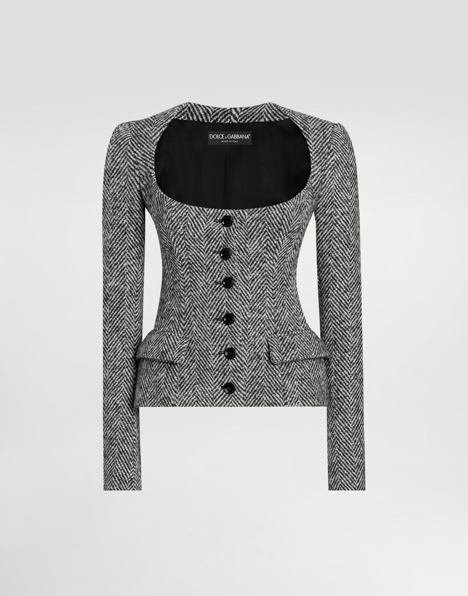 Bunda Dolce & Gabbana Dolce & Gabbana Women's Single-Breasted Chevron Wool Jacket Šedá | F27GBTFC2FUS8030, 0