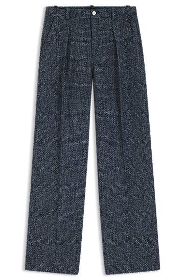 Nohavice BOSS Wide-leg pleated trousers in stretch tweed Navy | 50553824, 0