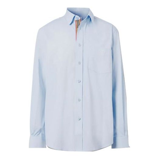 Košeľa Burberry Logo Pattern Cotton Long Sleeves Shirt Modrá | 80430611, 0