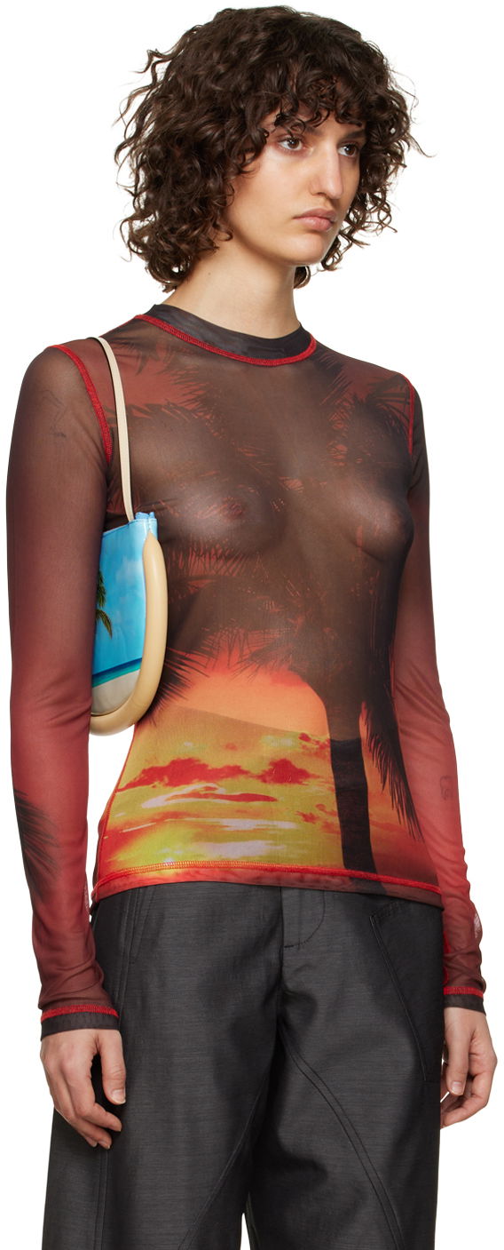 Tričko JW Anderson JW Anderson Sunset Palm Sheer Long Sleeve T-Shirt Červená | JO0138-PG1266, 1