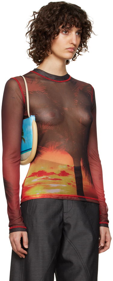 Tričko JW Anderson JW Anderson Sunset Palm Sheer Long Sleeve T-Shirt Červená | JO0138-PG1266, 1